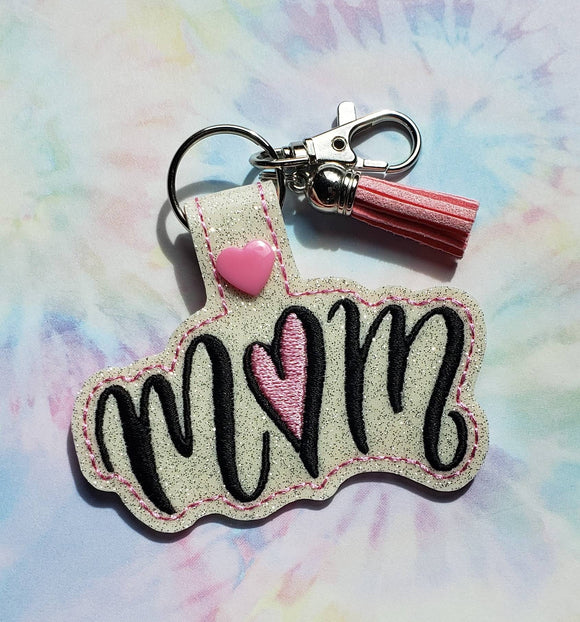 ITH Digital Embroidery Pattern for MOM Heart Snap Tab / Key Chain, 4X4 Hoop
