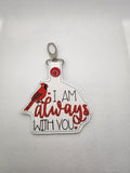 ITH Digital Embroidery Pattern for Always With You Cardinal Snap Tab / Key Chain, 4X4 Hoop