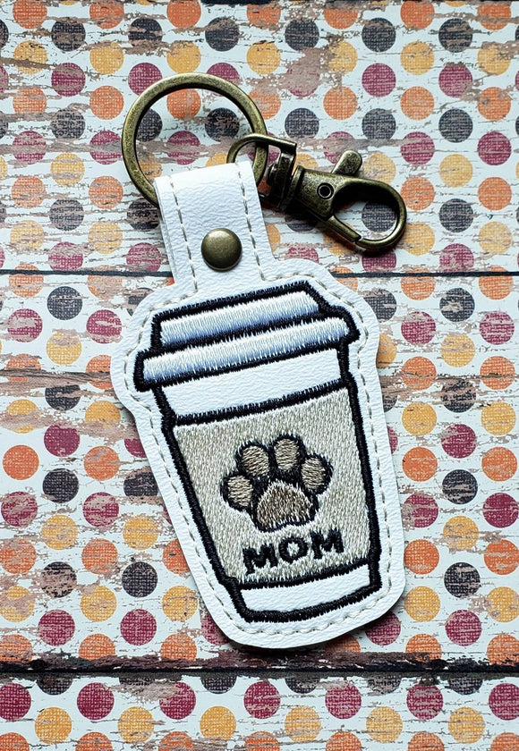 ITH Digital Embroidery Pattern for MOM Coffee To Go Snap Tab / Key Chain, 4X4 Hoop