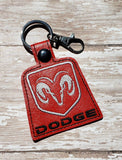 ITH Digital Embroidery Pattern for Dodge RAM Snap Tab / Key Chain, 4X4 Hoop