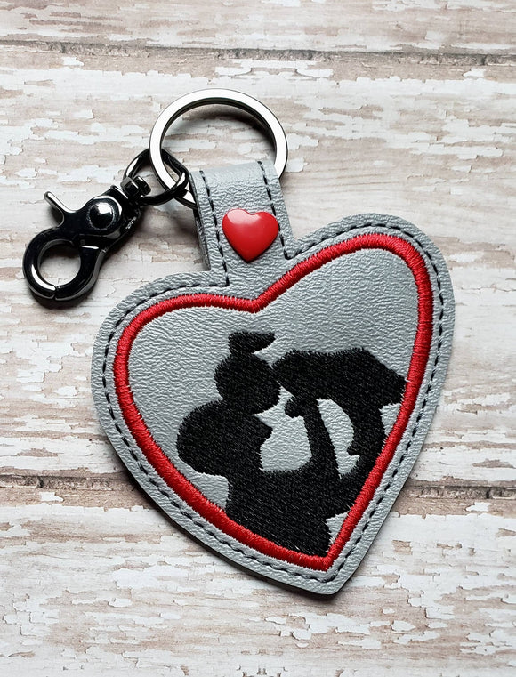 ITH Digital Embroidery Pattern for Dad & Daughter Heart Silhouette Snap Tab, Key Chain, 4X4 Hoop