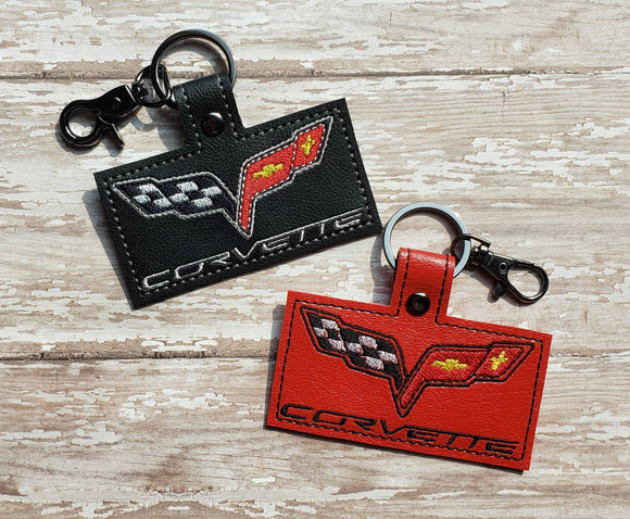 ITH Digital Embroidery Pattern for Corvette Snap Tab / Key Chain, 4x4 Hoop