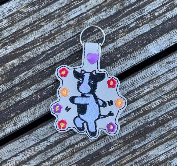 ITH Digital Embroidery Pattern for Dancing Cow Snap Tab / Key Chain, 4X4 Hoop