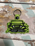 ITH Digital Embroidery Pattern for JEEP Girl Snap Tab / Key Chain, 4X4 Hoop