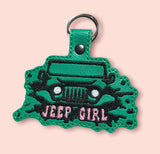 ITH Digital Embroidery Pattern for JEEP Girl Snap Tab / Key Chain, 4X4 Hoop