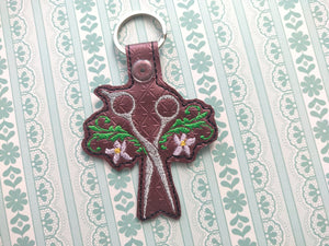 ITH Digital Embroidery Pattern for Floral Scissors I Snap Tab / Key Chain, 4X4 Hoop