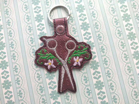 ITH Digital Embroidery Pattern for Floral Scissors I Snap Tab / Key Chain, 4X4 Hoop