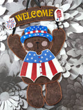 ITH Digital Embroidery Pattern For Welcome Bear 5X7 Design Patriotic 4th of July Outfit, 5X7 Hoop