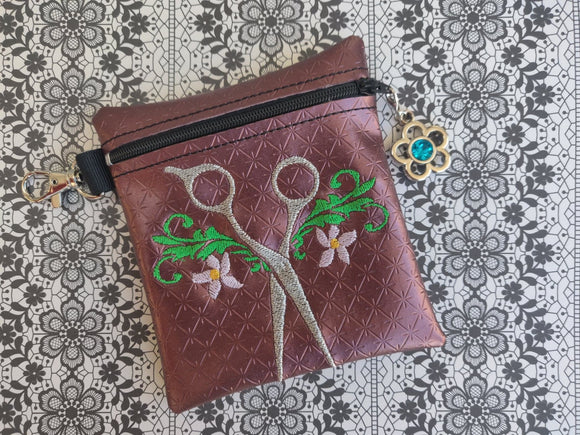 ITH Digital Embroidery Pattern for Floral Scissors I Cash / Card Zipper Pouch Tall, 5X7 Hoop