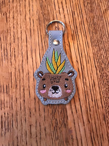 ITH Digital Embroidery Pattern for Bear Plant Snap Tab / Key Chain, 4X4 Hoop