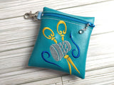 ITH Digital Embroidery Pattern for Scissors & Thimble Cash / Card Zipper Pouch Tall, 5X7 Hoop