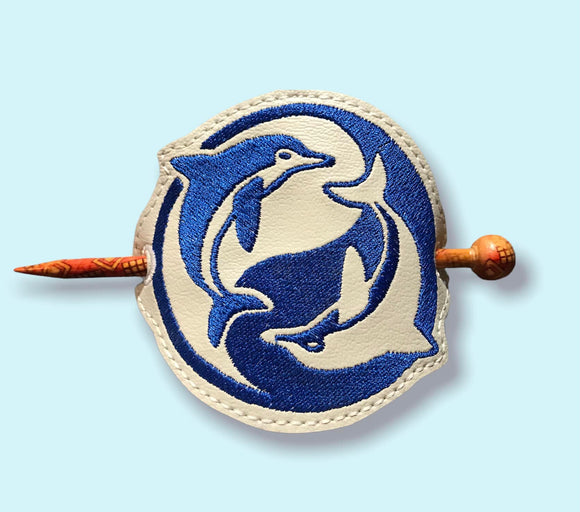 ITH Digital Embroidery Pattern for Dolphin Yin Yang Hair Bun Holder, 4X4 Hoop