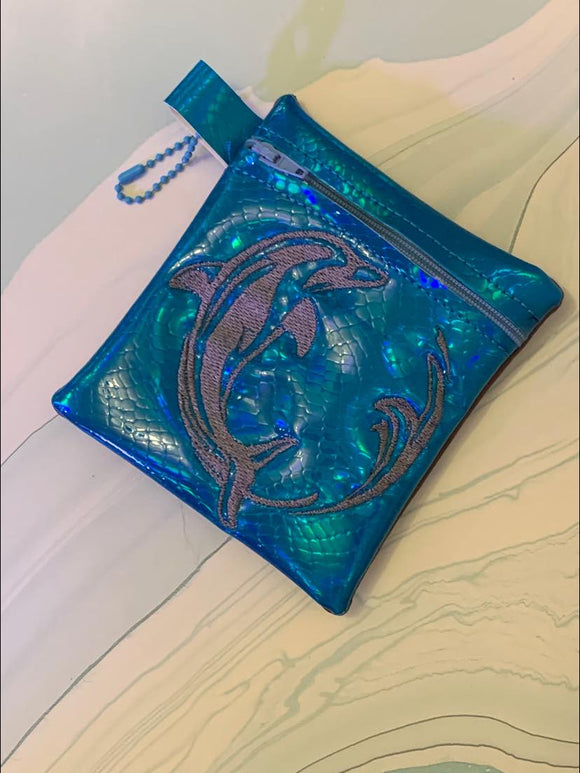ITH Digital Embroidery Pattern for Dolphin Circle Cash / Card Tall 4.5X5 Zipper Pouch , 5X7 Hoop