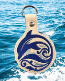 ITH Digital Embroidery Pattern for Dolphin Curled Wave Snap Tab / Key Chain, 4X4 Hoop