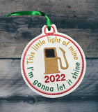 ITH Digital Embroidery Pattern for This little Light Gas Pump 2022 Ornament, 4X4 Hoop