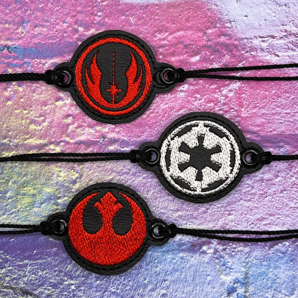 ITH Digital Embroidery Pattern for Bracelet Charm Set or 3 Star Wars, 2X2 Hoop