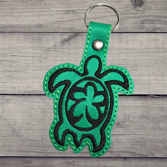 ITH Digital Embroidery Pattern for Plumeria Sea Turtle Snap Tab / Key Chain, 4X4 Hoop