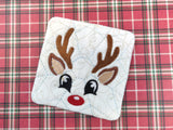 ITH Digital Embroidery Pattern for Set of 4 Reindeer Fabric 4X4 Coasters/Mug Rugs, 4X4 Hoop