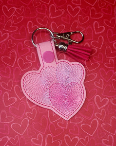 ITH Digital Embroidery Pattern for Triple Starburst Hearts Snap Tab / Key Chain, 4X4 Hoop