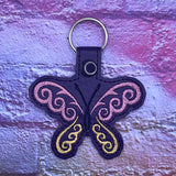 ITH Digital Embroidery Pattern for Curl Swirl Butterfly Snap Tab / Key Chain, 4X4 Hoop