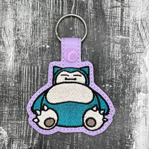 ITH Digital Embroidery Pattern for Snorlax Snap Tab / Key Chain, 4X4 Hoop