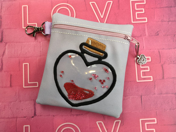 ITH Digital Embroidery Pattern for Love Potion I Applique Cash / Card Tall Zipper Pouch, 5X7 Hoop