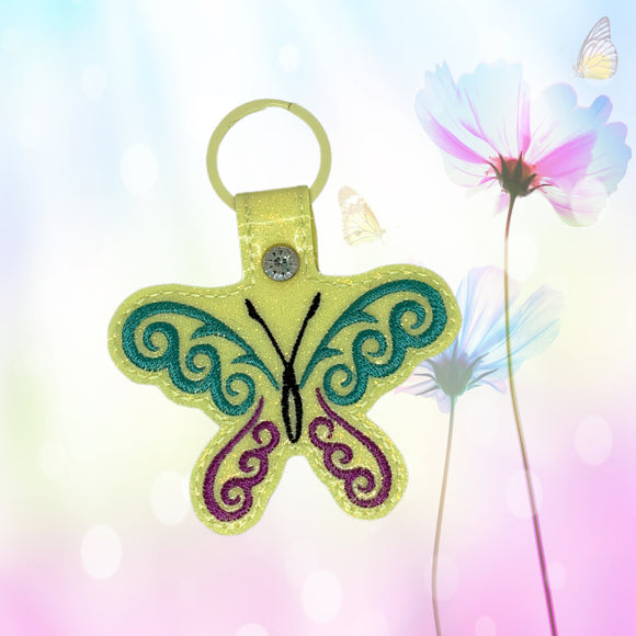 ITH Digital Embroidery Pattern for Curl Swirl Butterfly Snap Tab / Key Chain, 4X4 Hoop