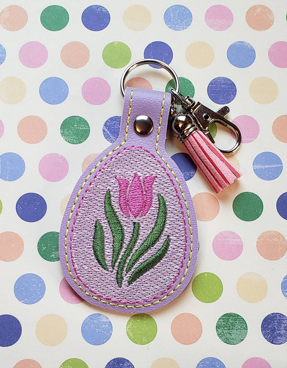 ITH Digital Embroidery Pattern for Tulip Sketch Egg Snap Tab / Key Chain, 4X4 Hoop