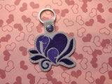 ITH Digital Embroidery Pattern for Elegant Heart Snap Tab / Key Chain, 4X4 Hoop