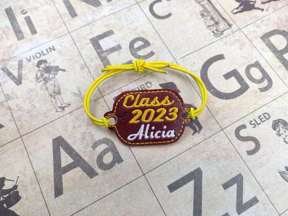 ITH Digital Embroidery Pattern for Bracelet Charm Class of 2023 Add Your Own Name, 2X2 Hoop