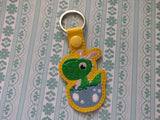 ITH Digital Embroidery Pattern for Easter Dino In Egg Snap Tab / Key Chain, 4X4 Hoop