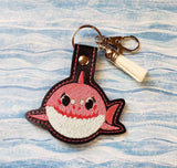 ITH Digital Embroidery Pattern for Shark Family Set of 6 Snap Tab / Key Chain, 4X4 Hoop