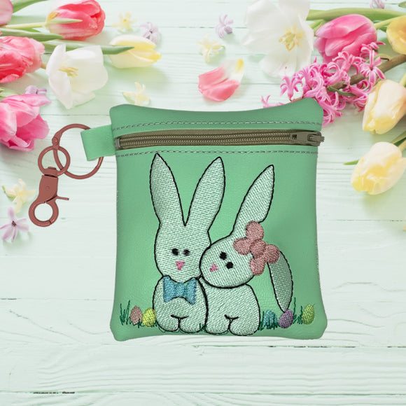 ITH Digital Embroidery Pattern for Bunny Couple Cash/Card Tall 5X4.5 Zipper Pouch, 5X7 Hoop