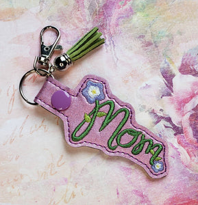 ITH Digital Embroidery Pattern for Mom Flower Vine Snap Tab ? Key Chain, 4X4 Hoop