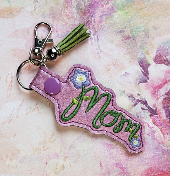 ITH Digital Embroidery Pattern for Mom Flower Vine Snap Tab ? Key Chain, 4X4 Hoop