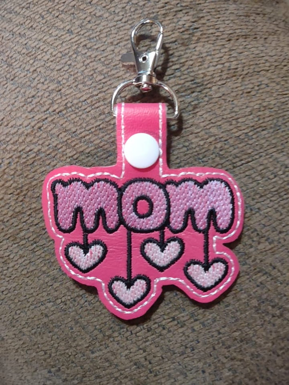 ITH Digital Embroidery Pattern for Mom Dangle Hearts Snap Tab / Key Chain, 4X4 Hoop