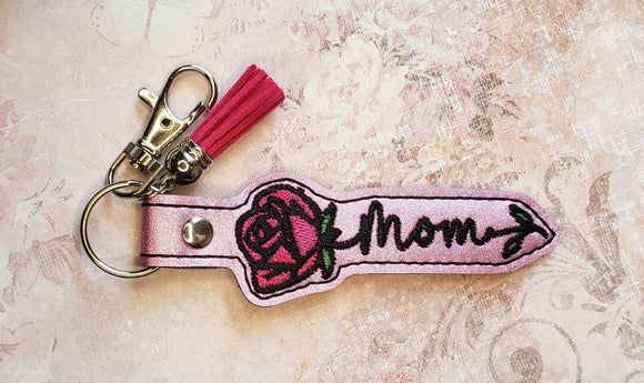 ITH Digital Embroidery Pattern for Rose Mom Snap Tab / Key Chain, 4X4 Hoop