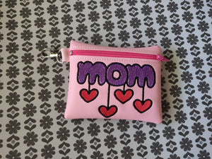 ITH Digital Embroidery Pattern for Mom Dangle Hearts Cash Card Tall 5 X 4.5 Zipper Pouch, 5X7 Hoop