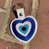 ITH Digital Embroidery Pattern for Evil Eye Heart Shape Snap Tab / Key Chain, 4X4 Hoop
