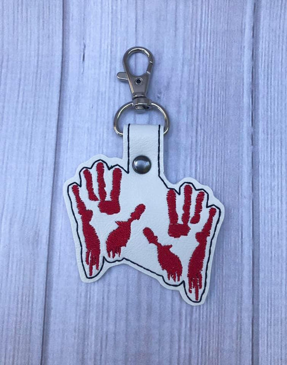 ITH Digital Embroidery Pattern for Dexter Bloody Hands Snap Tab / Key Chain, 4X4 Hoop