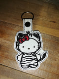 ITH Digital Embroidery Pattern For Cat in Zebra / Tiger Costume Snap Tab / Key Chain, 4X4 Hoop