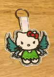 ITH Digital Embroidery Pattern For Cat in Fairy Costume Snap Tab / Key Chain, 4X4 Hoop