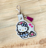 ITH Digital Embroidery Pattern for Cat in Costume Nurse Snap Tab / Key Chain, 4X4 Hoop
