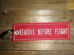 ITH Digital Embroidery Pattern for Removed Before Flight Key Tab / Key Chain, 4X4 Hoop