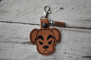 ITH Digital Embroidery Pattern For Angry Dog Face Snap Tab / Key Chain, 4X4 Hoop
