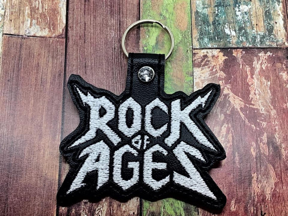 ITH Digital Embroidery Pattern For Rock Of Ages Snap Tab / Key Chain, 4X4 Hoop