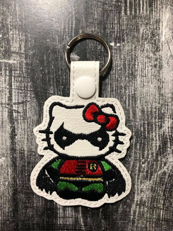 ITH Digital Embroidery Pattern For Cat in Robin Costume Snap Tab / Key CHain, 4X4 Hoop