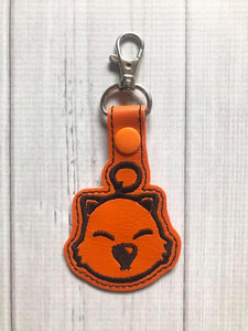 ITH Digital Embroidery Pattern For Fin Fan Bear Head Snap Tab / Key Chain, 4X4 Hoop