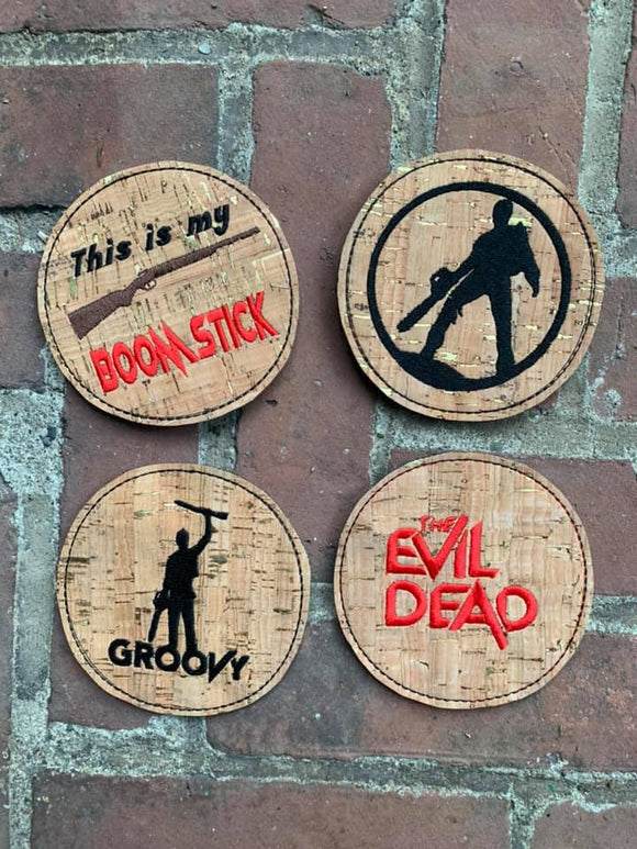 ITH Digital Embroidery Pattern For Set of 4 Ash / Evil Dead Coasters, 4X4 Hoop