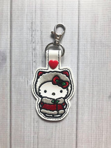 ITH Digital Embroidery Pattern For Cat in Chrismas Costume Snap Tab / Key Chain, 4X4 Hoop